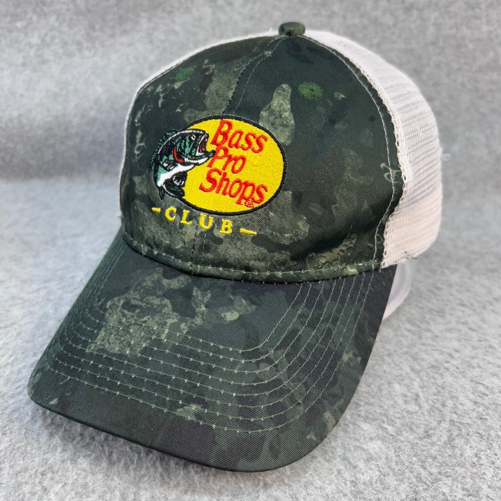 Bass Pro Shops Club Mens Green Camo Bass Pro Shops Trucker Hat Snapback OSFM
